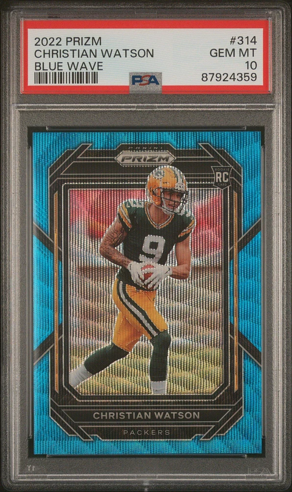 2022 Panini Prizm 314 Christian Watson Blue Wave PSA 10