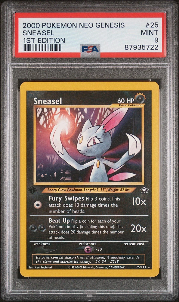 2000 Pokemon Neo Genesis 1st Edition 25 Sneasel PSA 9