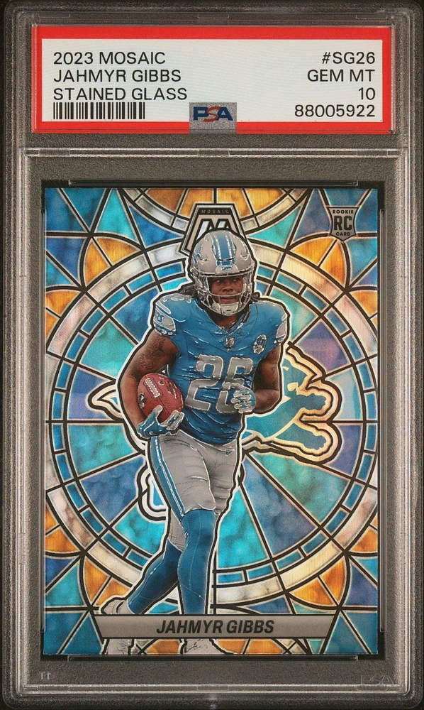 2023 Panini Mosaic Stained Glass Sg26 Jahmyr Gibbs PSA 10
