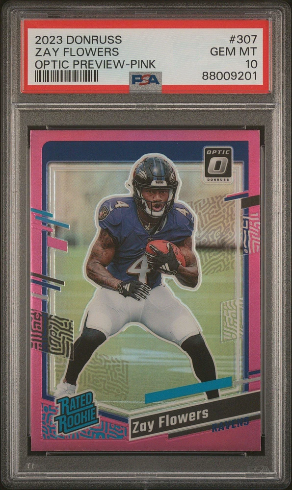 2023 Panini Donruss 307 Zay Flowers Optic Preview-pink PSA 10