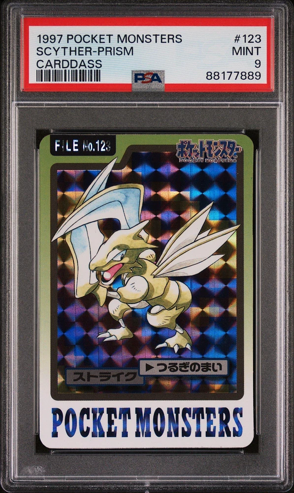 1997 Pocket Monsters Carddass 123 Scyther-prism PSA 9