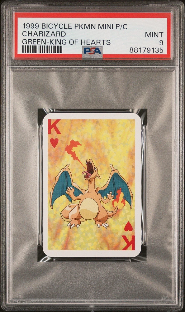 1999 Bicycle Pokemon Mini Playing Cards Green Deck Charizard King Of Hearts PSA 9
