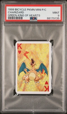 1999 Bicycle Pokemon Mini Playing Cards Green Deck Charizard King Of Hearts PSA 9