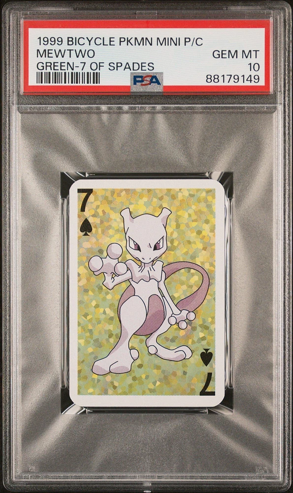 1999 Bicycle Pokemon Mini Playing Cards Green Deck Mewtwo 7 Of Spades PSA 10