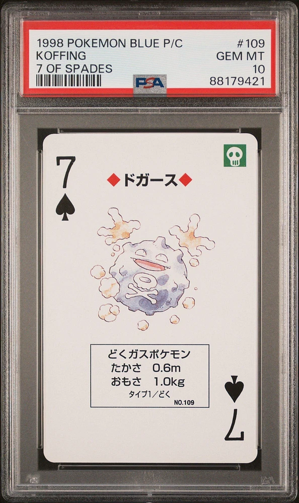 1998 Pokemon Blue Version Playing Cards 109 Koffing 7 Of Spades PSA 10