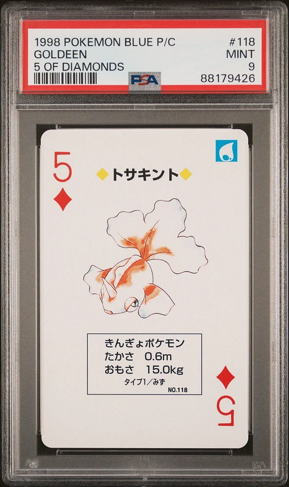 1998 Pokemon Blue Version Playing Cards 118 Goldeen 5 Of Diamonds PSA 9