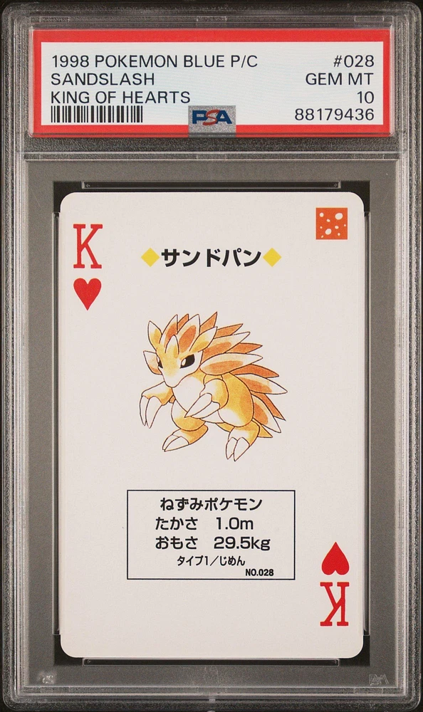 1998 Pokemon Blue Version Playing Cards 028 Sandslash King Of Hearts PSA 10