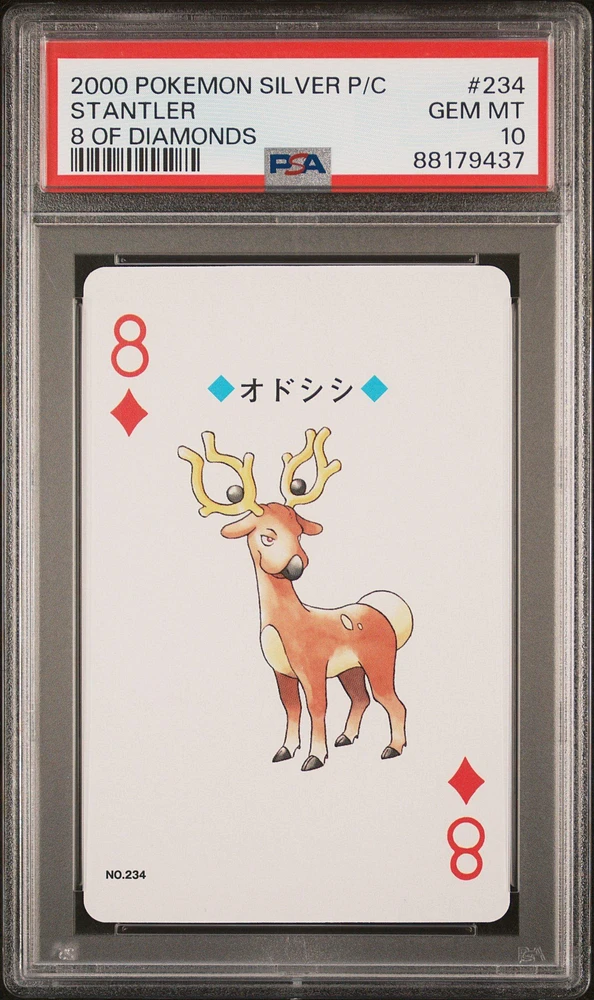 2000 Pokemon Silver Version Playing Cards 234 Stantler 8 Of Diamonds PSA 10