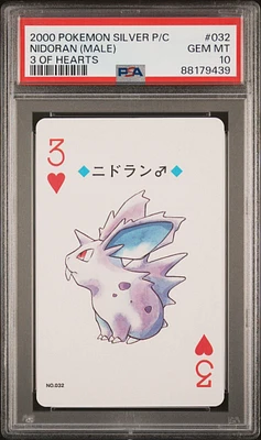 2000 Pokemon Silver Version Playing Cards 032 Nidoran (male) 3 Of Hearts PSA 10