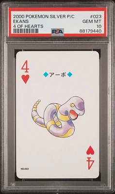 2000 Pokemon Silver Version Playing Cards 023 Ekans 4 Of Hearts PSA 10