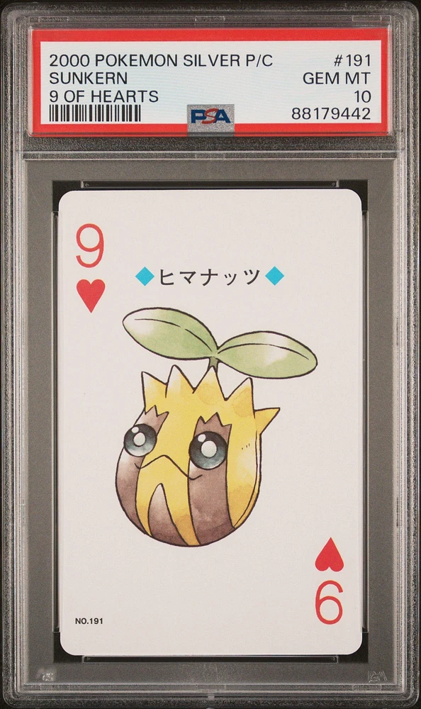 2000 Pokemon Silver Version Playing Cards 191 Sunkern 9 Of Hearts PSA 10