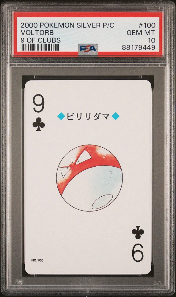 2000 Pokemon Silver Version Playing Cards 100 Voltorb 9 Of Clubs PSA 10
