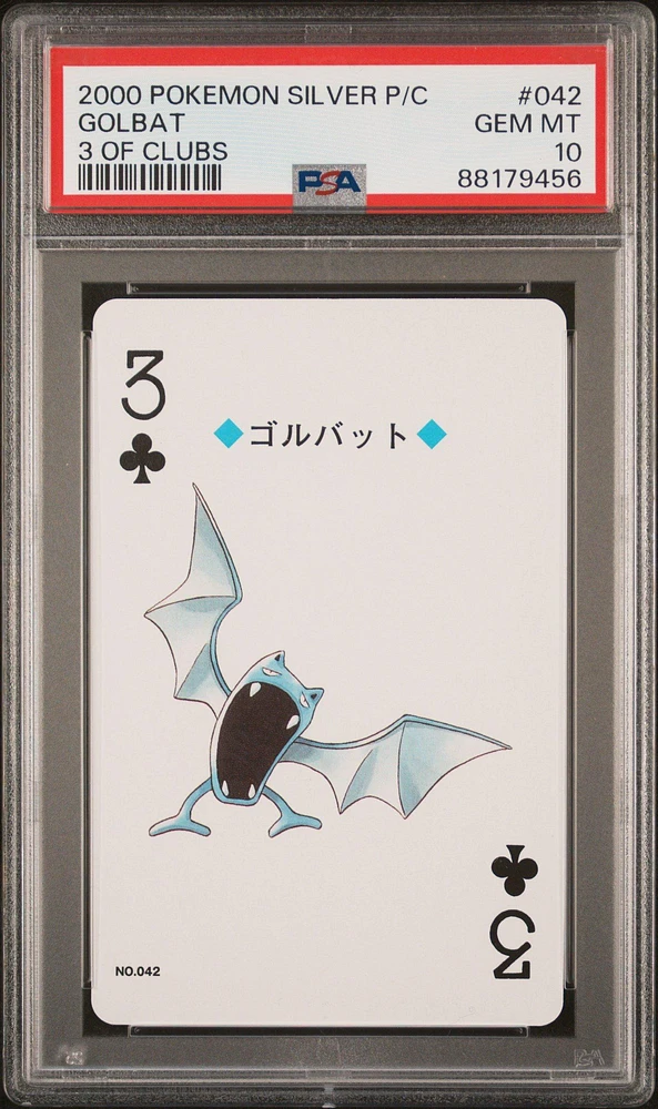 2000 Pokemon Silver Version Playing Cards 042 Golbat 3 Of Clubs PSA 10