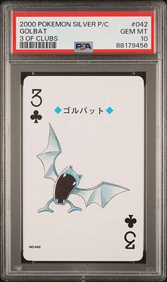2000 Pokemon Silver Version Playing Cards 042 Golbat 3 Of Clubs PSA 10