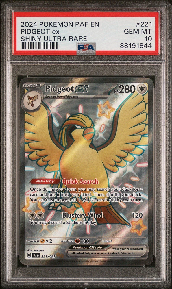 2024 Pokemon Paf En-paldean Fates 221 Pidgeot Ex Shiny Ultra Rare PSA 10