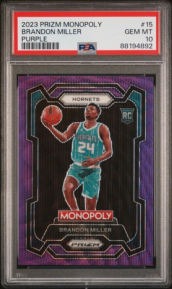 2023 Panini Prizm Monopoly 15 Brandon Miller Purple PSA 10