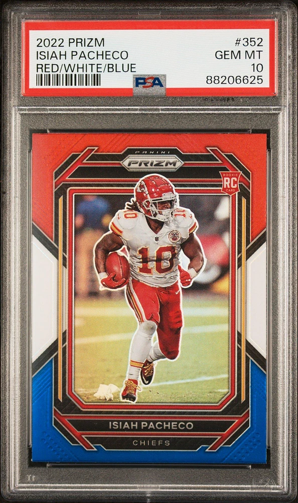 2022 Panini Prizm 352 Isiah Pacheco Red/white/blue PSA 10