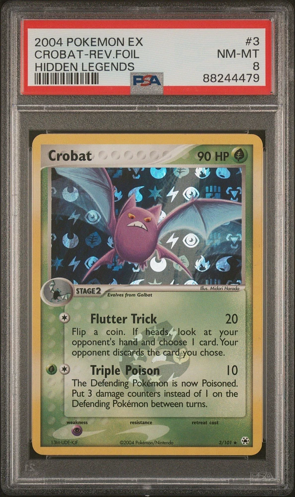 2004 Pokemon Ex Hidden Legends 3 Crobat-reverse Foil PSA 8