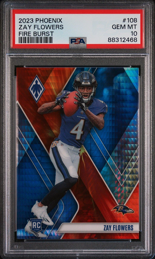 2023 Panini Phoenix 108 Zay Flowers Fire Burst PSA 10