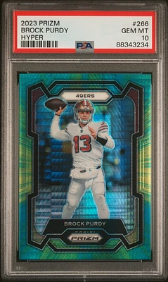 2023 Panini Prizm 266 Brock Purdy Hyper Prizm PSA 10
