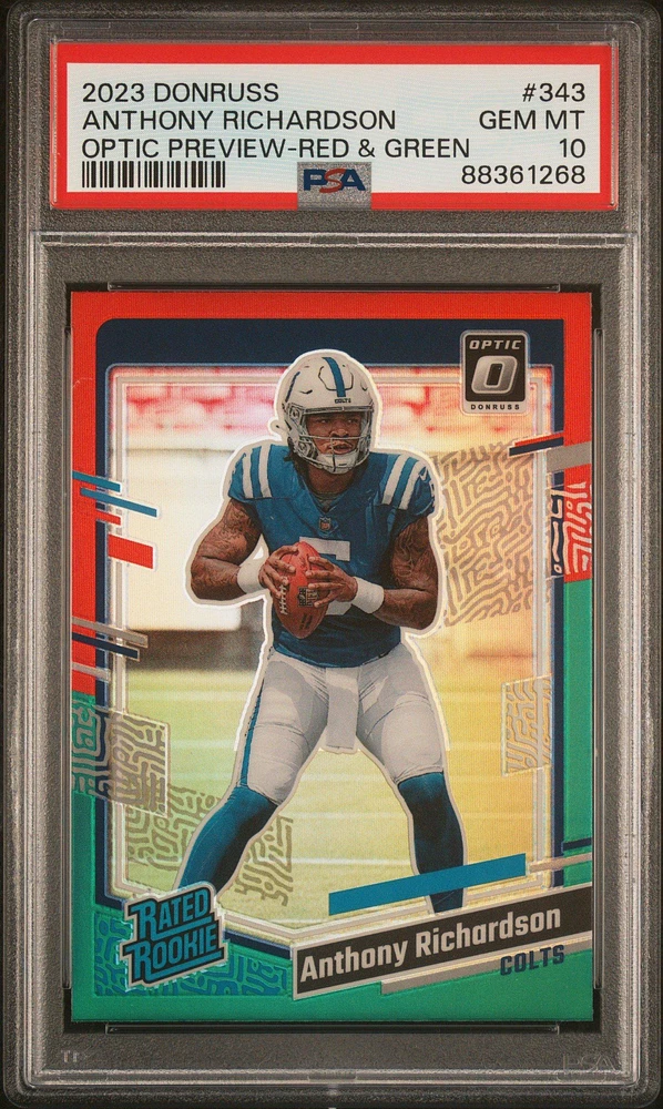 2023 Panini Donruss 343 Anthony Richardson Optic Preview-red & Green PSA
