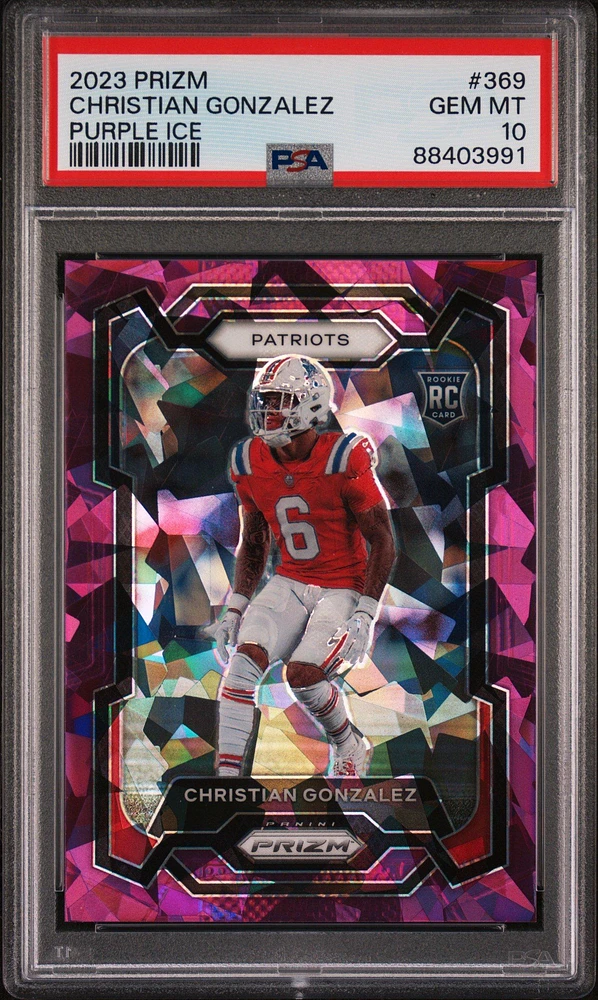 2023 Panini Prizm 369 Christian Gonzalez Purple Ice PSA 10