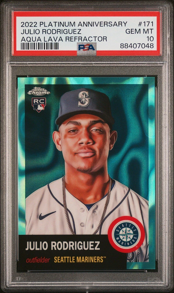 2022 Topps Chrome Platinum Anniversary 171 Julio Rodriguez Aqua Lava Refractor PSA 10