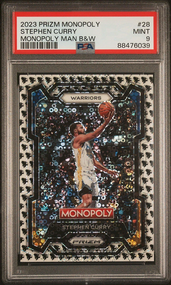 2023 Panini Prizm Monopoly 28 Stephen Curry Monopoly Man Black And White PSA 9
