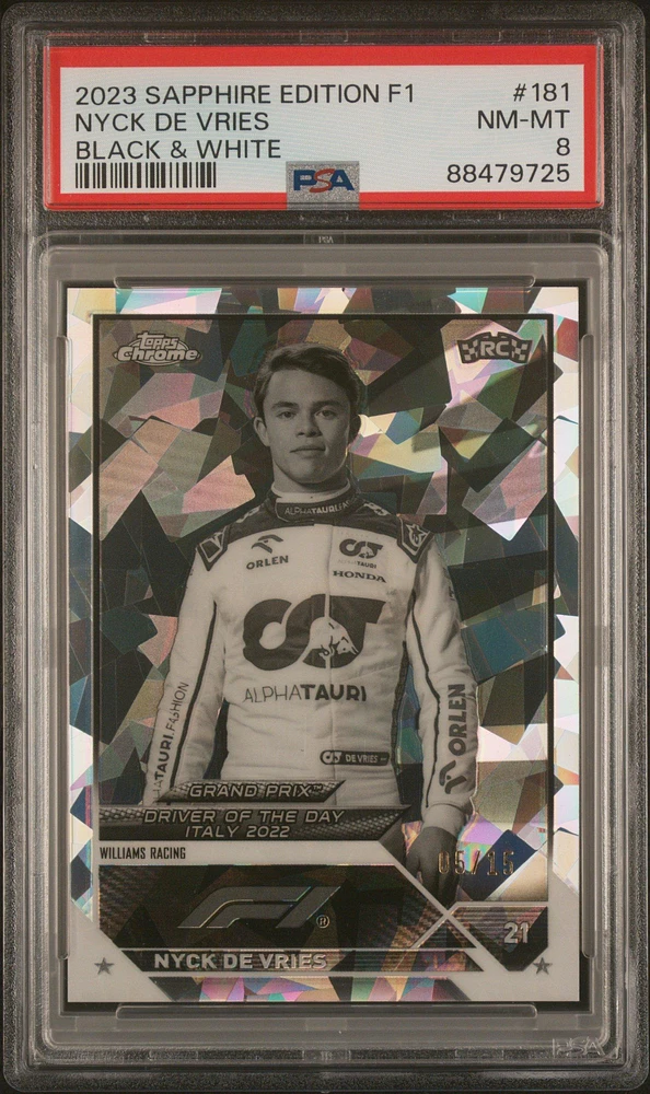 2023 Topps Chrome Formula 1 Sapphire Edition 181 Nyck De Vries Black & White PSA 8
