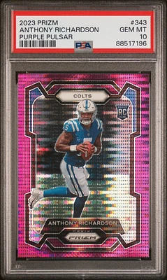 2023 Panini Prizm 343 Anthony Richardson Purple Pulsar PSA 10
