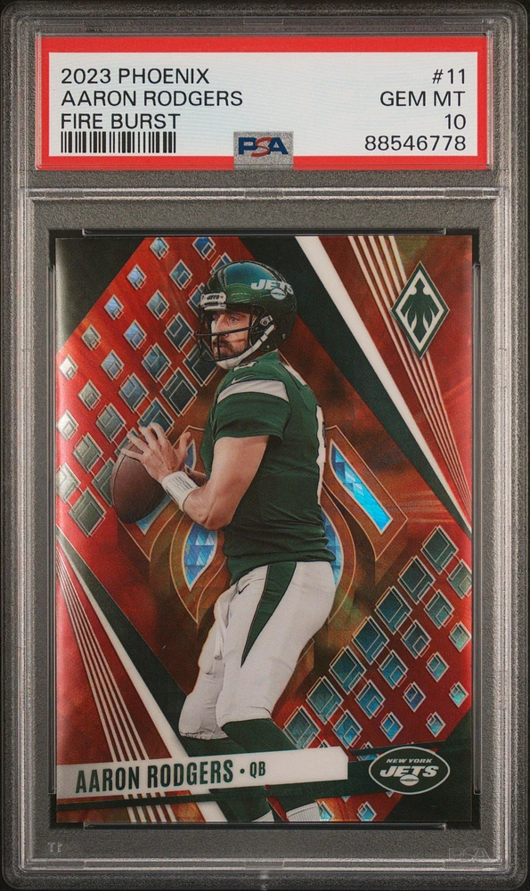 2023 Panini Phoenix 11 Aaron Rodgers Fire Burst PSA 10
