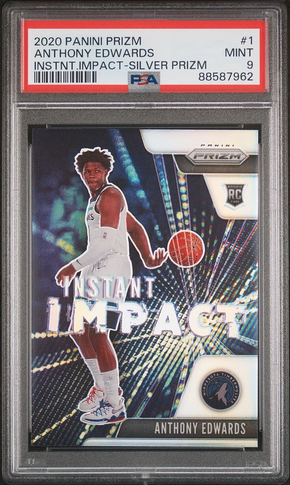 2020 Panini Prizm Instant Impact 1 Anthony Edwards Silver Prizm PSA 9