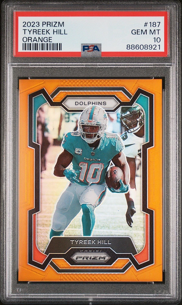 2023 Panini Prizm 187 Tyreek Hill Orange Prizm PSA 10
