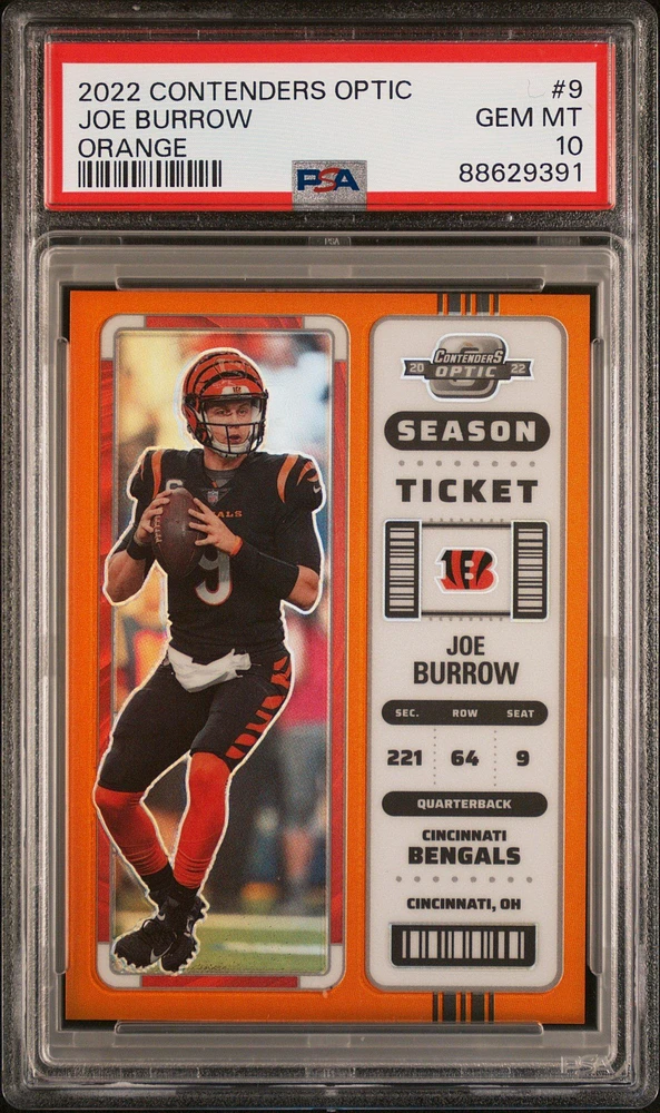 2022 Panini Contenders Optic 9 Joe Burrow Orange PSA 10