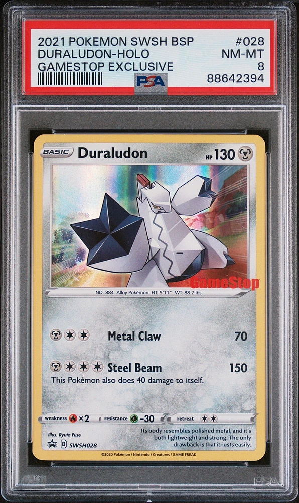 2021 Pokemon Swsh Black Star Promo 028 Duraludon-holo Gamestop Exclusive PSA 8