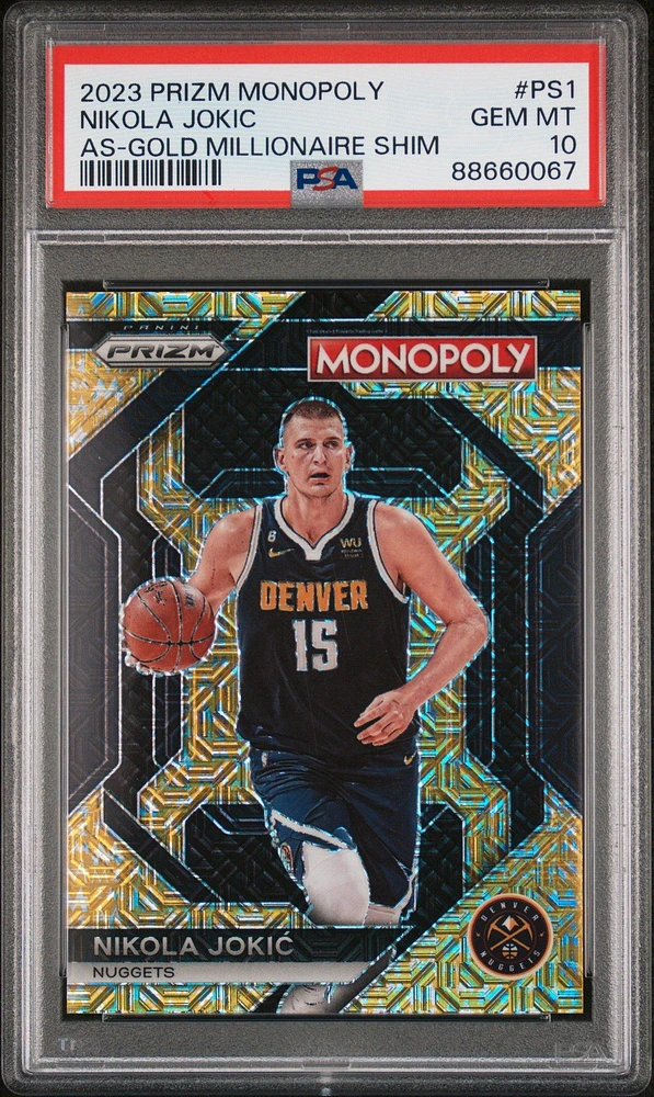 2023 Panini Prizm Monopoly All-star Ps1 Nikola Jokic Gold Millionaire Shimmer PSA 10