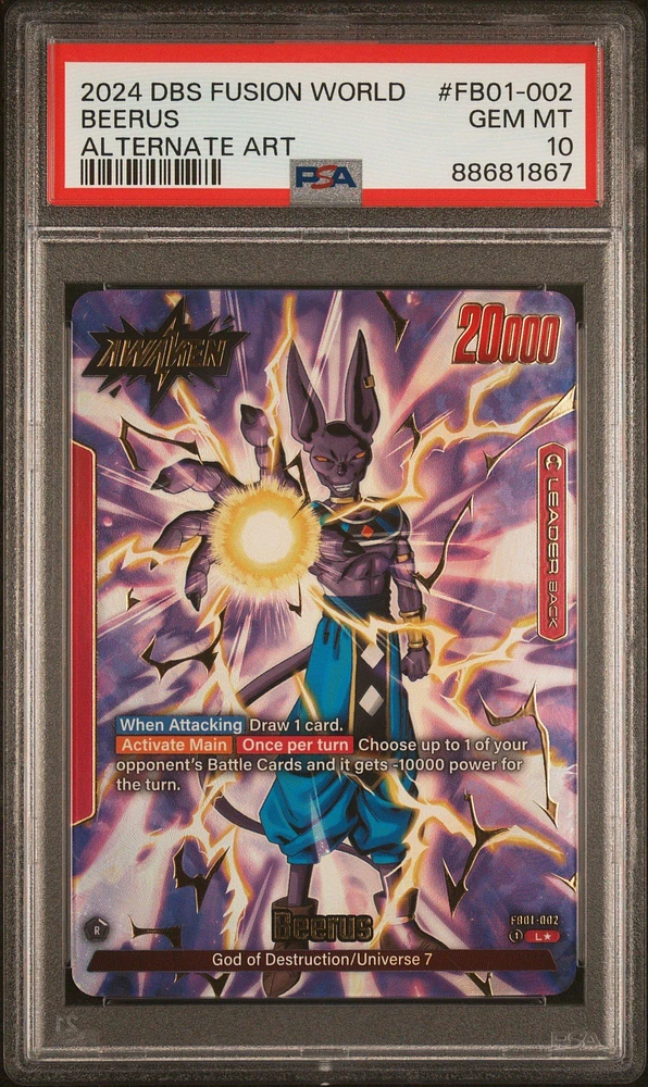 2024 Dragon Ball Super Card Game Fusion World Awakened Pulse Fb01- Beerus Alternate Art PSA 10