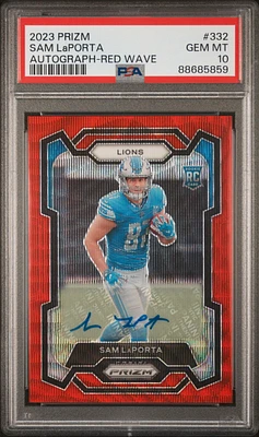 2023 Panini Prizm 332 Sam Laporta Autograph-red Wave PSA 10
