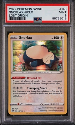 2022 Pokemon Sword & Shield Lost Origin 143 Snorlax-holo PSA 9