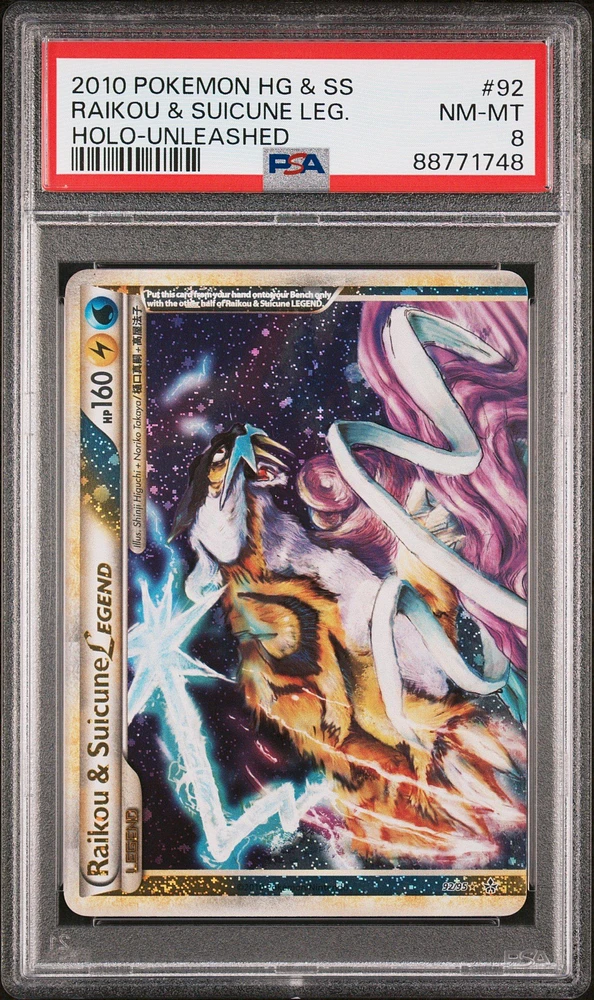 2010 Pokemon Heartgold & Soulsilver Unleashed 92 Raikou & Suicune Legend-holo PSA 8