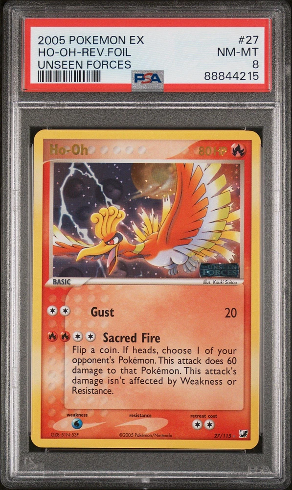2005 Pokemon Ex Unseen Forces 27 Ho-oh-reverse Foil PSA 8