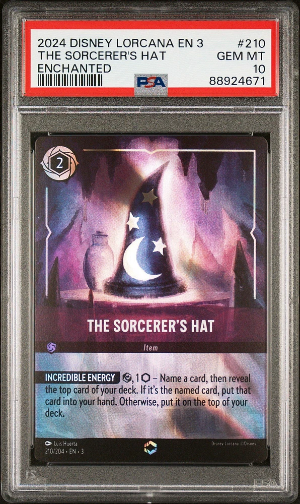 2024 Disney Lorcana En 3-into The Inklands 210 The Sorcerer's Hat Enchanted PSA 10