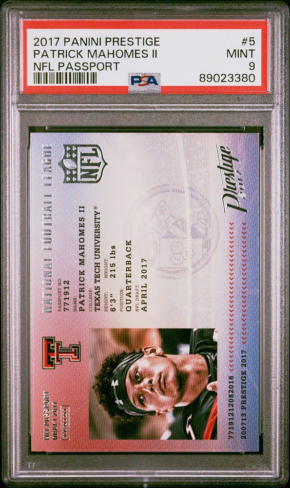 2017 Panini Prestige Nfl Passport 5 Patrick Mahomes Ii PSA 9