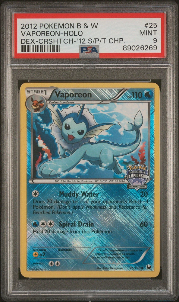 2012 Pokemon Black & White Dark Explorers 25 Vaporeon PSA 9