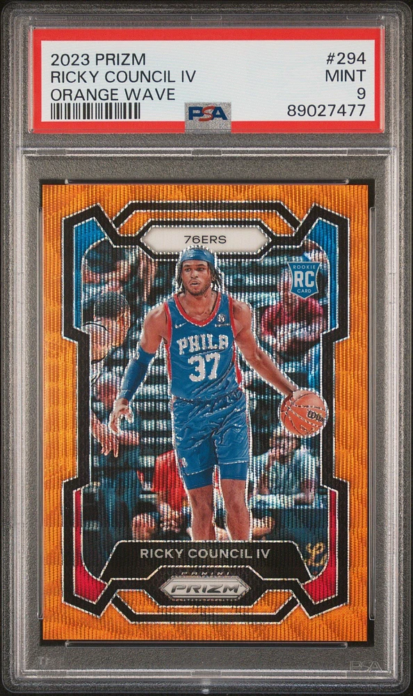 2023 Panini Prizm 294 Ricky Council Iv Orange Wave PSA 9
