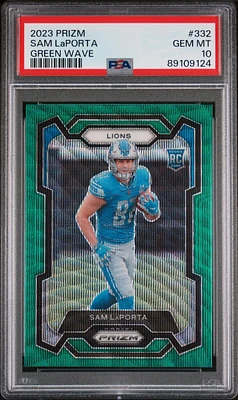 2023 Panini Prizm 332 Sam Laporta Green Wave PSA 10