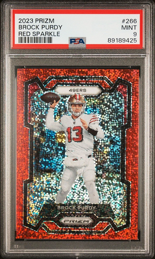 2023 Panini Prizm 266 Brock Purdy Red Sparkle PSA