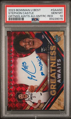 2023 Bowman University Best Greatness Awaits Autographs Gaasc Stephon Castle Geometric Red Refractor PSA 10