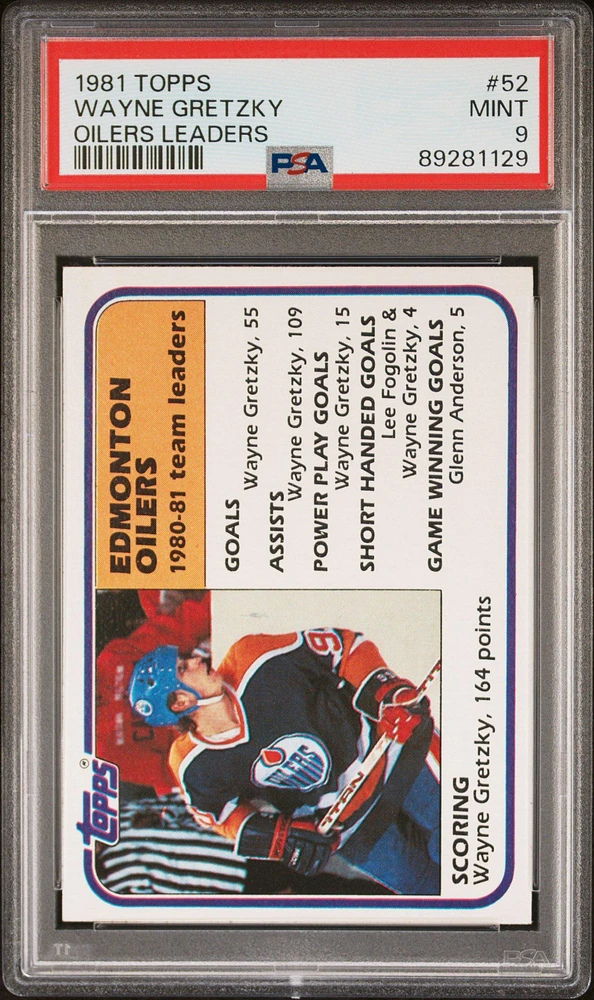 1981 Topps 52 Wayne Gretzky Oilers Leaders PSA 9