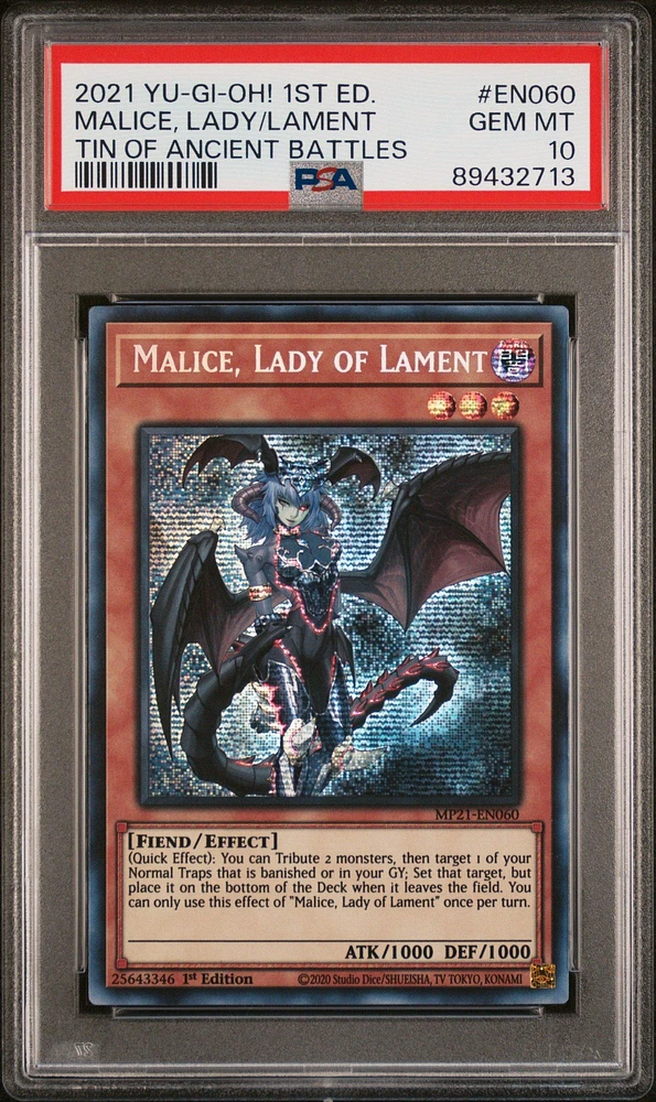 2021 Yu-gi-oh! Tin Of Ancient Battles En060 Malice, Lady Of Lament 1st Edition PSA 10